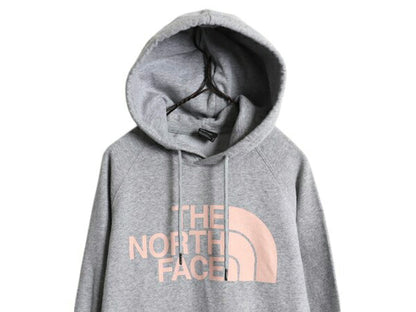 US企画 ノースフェイス プリント スウェット フード パーカー レディース М 古着 The North Face トレーナー プルオーバー 裏起毛 グレー