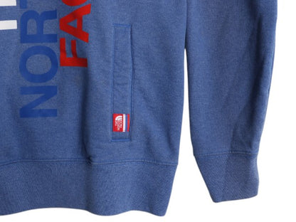 2014年 オリンピック ノースフェイス プリント スウェット フード パーカー レディース L The North face プルオーバー 裏起毛 USA 限定 青