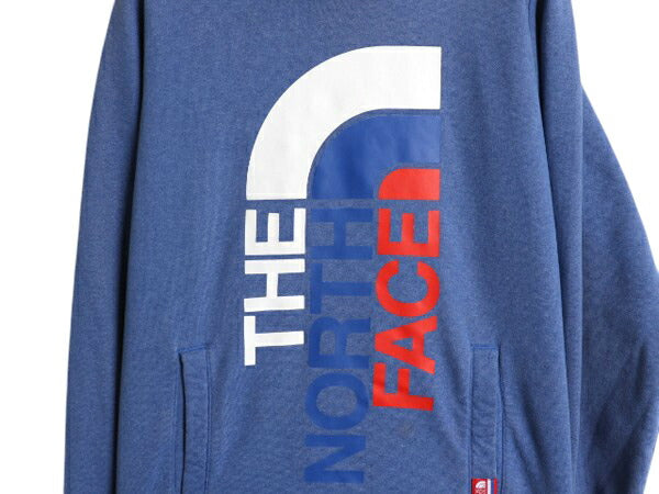 2014年 オリンピック ノースフェイス プリント スウェット フード パーカー レディース L The North face プルオーバー 裏起毛 USA 限定 青