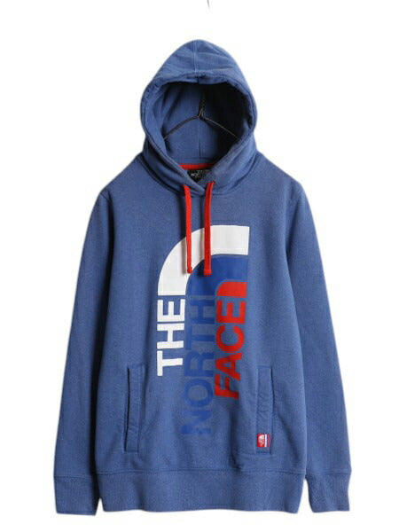 2014年 オリンピック ノースフェイス プリント スウェット フード パーカー レディース L The North face プルオーバー 裏起毛 USA 限定 青
