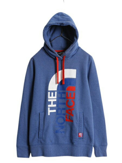2014年 オリンピック ノースフェイス プリント スウェット フード パーカー レディース L The North face プルオーバー 裏起毛 USA 限定 青