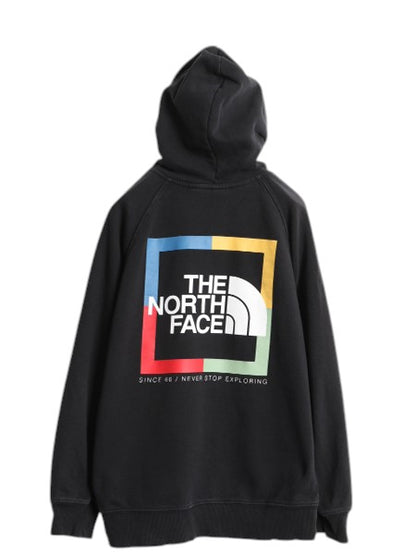 ノースフェイス 両面 プリント スウェット フード パーカー レディース М The North Face プルオーバー トレーナー グラフィック ブラック