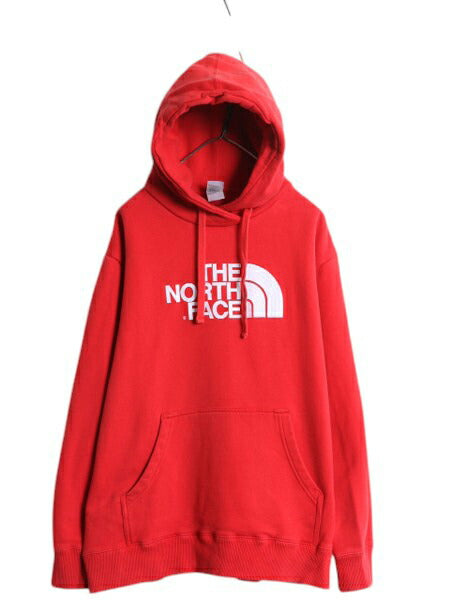ノースフェイス ロゴ 刺繍 スウェット フード パーカー メンズ XL / The North Face プルオーバー トレーナー 裏起毛 ワンポイント レッド