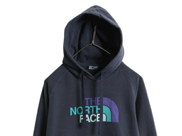 ノースフェイス プリント スウェット フード パーカー レディース L 古着 The North Face プルオーバー 裏起毛 トレーナー アウトドア 薄手