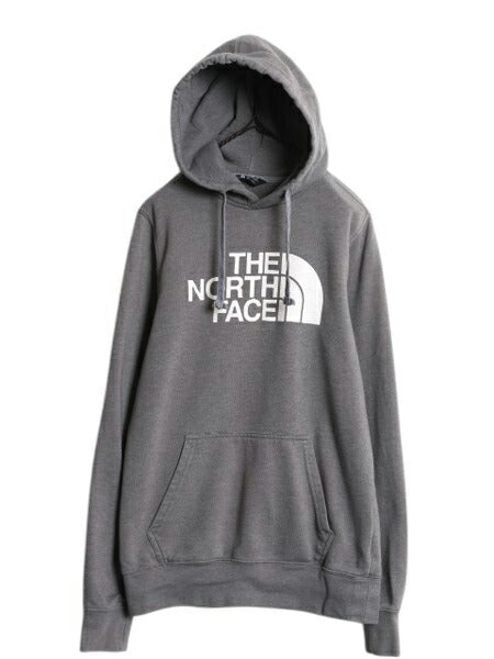 ノースフェイス プリント スウェット フード パーカー メンズ S / 古着 The North Face プルオーバー 裏起毛 トレーナー アウトドア グレー