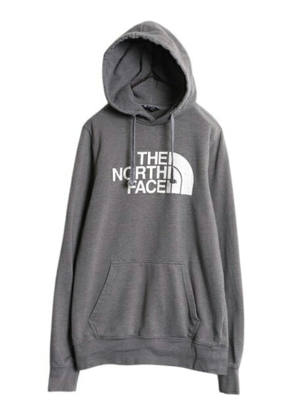 ノースフェイス プリント スウェット フード パーカー メンズ S / 古着 The North Face プルオーバー 裏起毛 トレーナー アウトドア グレー