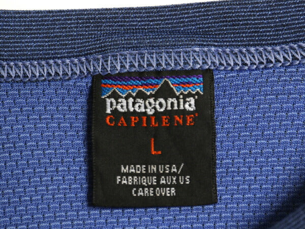 00s USA製 パタゴニア キャプリーン 長袖 Tシャツ メンズ L 00年製 オールド Patagonia クルーネック ロンT アンダーシャツ ストレッチ 青