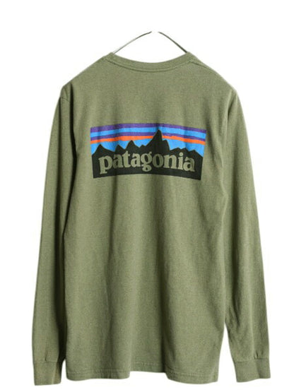 パタゴニア 両面 プリント 長袖 Tシャツ メンズ S / 古着 18年製 Patagonia アウトドア ロンT ロングスリーブ ロゴT P6 バックプリント 緑
