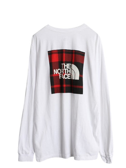 ノースフェイス 両面 プリント 長袖 Tシャツ メンズ レディース L 古着 The North Face アウトドア ロンT ボックスロゴ バックプリント 白