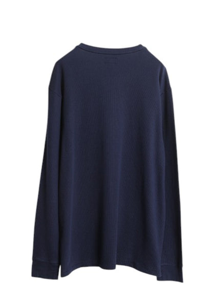 ポロ ラルフローレン サーマル 長袖 Tシャツ メンズ XL / 古着 ロンT アンダーシャツ ワッフル ワンポイント 大きいサイズ 3D エンボス 紺