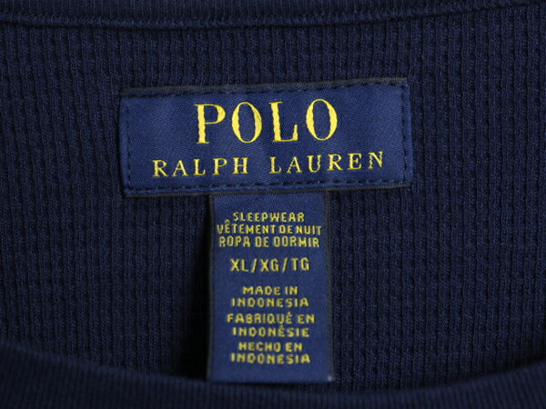 ポロ ラルフローレン サーマル 長袖 Tシャツ メンズ XL / 古着 ロンT アンダーシャツ ワッフル ワンポイント 大きいサイズ 3D エンボス 紺