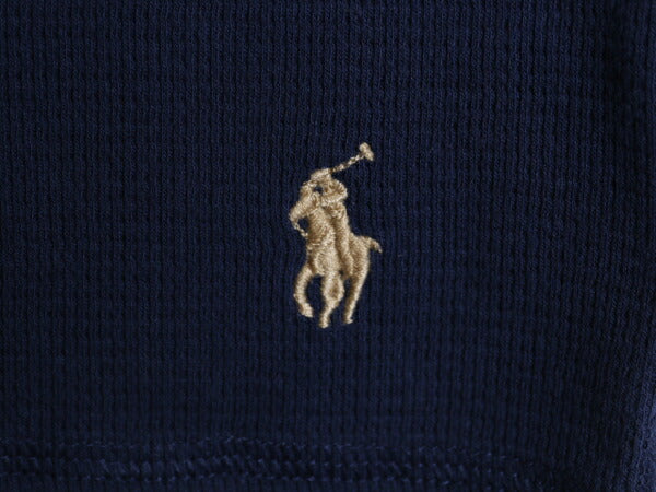 ポロ ラルフローレン サーマル 長袖 Tシャツ メンズ XL / 古着 ロンT アンダーシャツ ワッフル ワンポイント 大きいサイズ 3D エンボス 紺