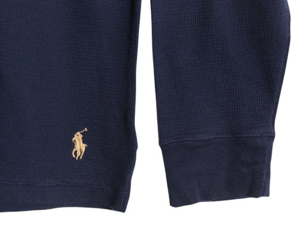 ポロ ラルフローレン サーマル 長袖 Tシャツ メンズ XL / 古着 ロンT アンダーシャツ ワッフル ワンポイント 大きいサイズ 3D エンボス 紺