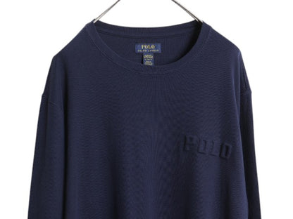 ポロ ラルフローレン サーマル 長袖 Tシャツ メンズ XL / 古着 ロンT アンダーシャツ ワッフル ワンポイント 大きいサイズ 3D エンボス 紺