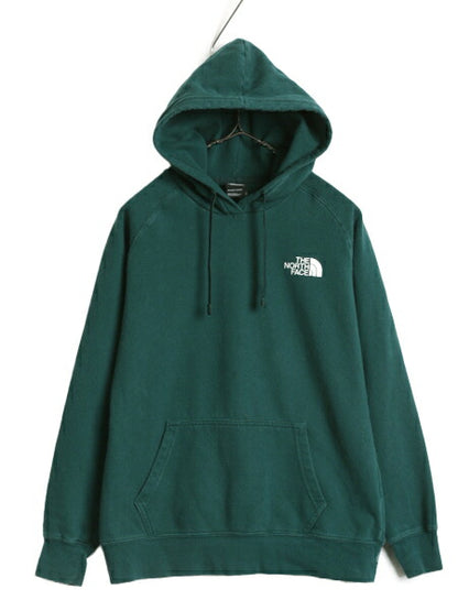US企画 ノースフェイス 両面 プリント スウェット フード パーカー レディース М 古着 The North Face プルオーバー 裏起毛 トレーナー 緑