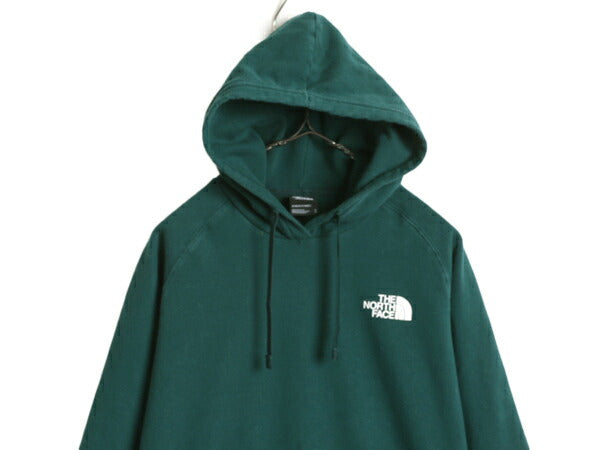 US企画 ノースフェイス 両面 プリント スウェット フード パーカー レディース М 古着 The North Face プルオーバー 裏起毛 トレーナー 緑