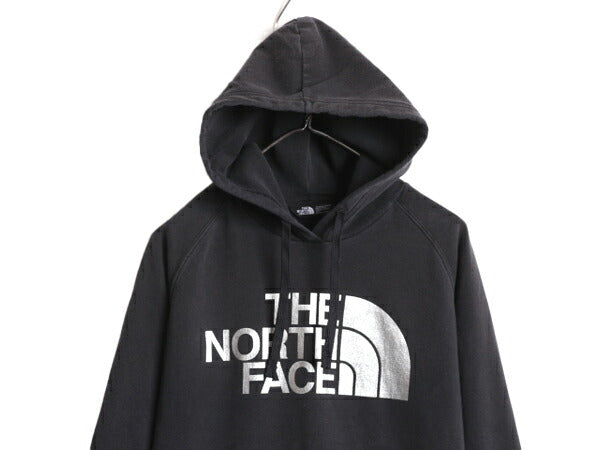 ノースフェイス プリント スウェット フード パーカー レディース M / 古着 The North Face アウトドア トレーナー 裏起毛 プルオーバー 黒
