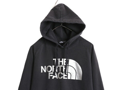 ノースフェイス プリント スウェット フード パーカー レディース M / 古着 The North Face アウトドア トレーナー 裏起毛 プルオーバー 黒
