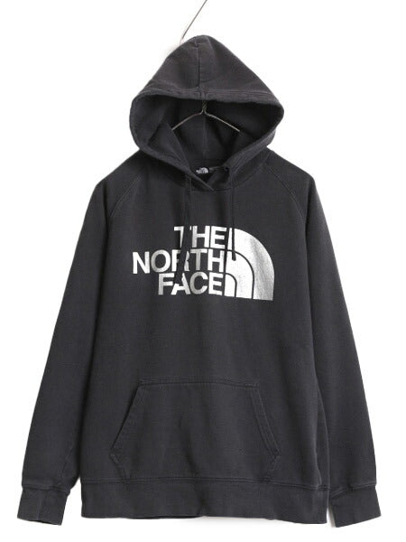 ノースフェイス プリント スウェット フード パーカー レディース M / 古着 The North Face アウトドア トレーナー 裏起毛 プルオーバー 黒