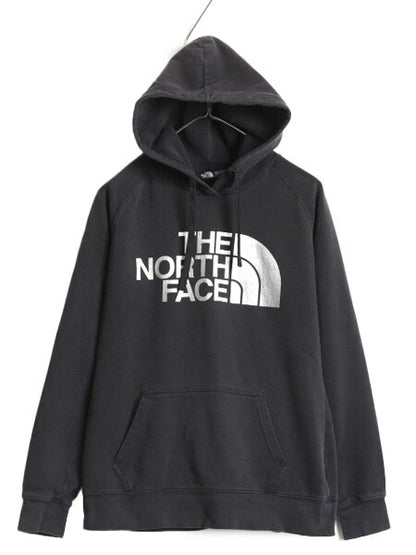 ノースフェイス プリント スウェット フード パーカー レディース M / 古着 The North Face アウトドア トレーナー 裏起毛 プルオーバー 黒