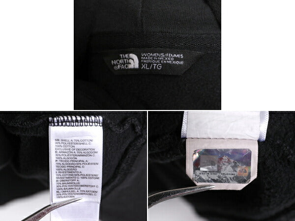 US企画 ノースフェイス プリント スウェット フード パーカー レディース XL 古着 The North Face アウトドア トレーナー 裏起毛 ブラック