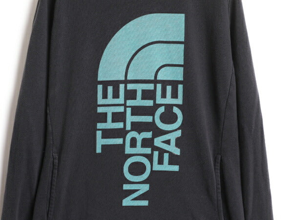US企画 ノースフェイス プリント スウェット フード パーカー レディース XL 古着 The North Face アウトドア トレーナー 裏起毛 ブラック