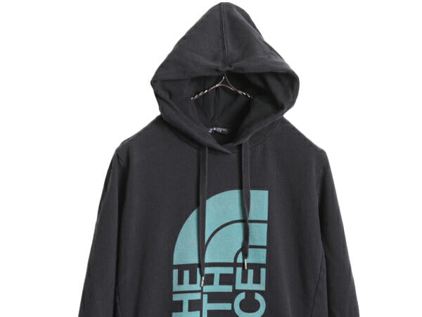 US企画 ノースフェイス プリント スウェット フード パーカー レディース XL 古着 The North Face アウトドア トレーナー 裏起毛 ブラック