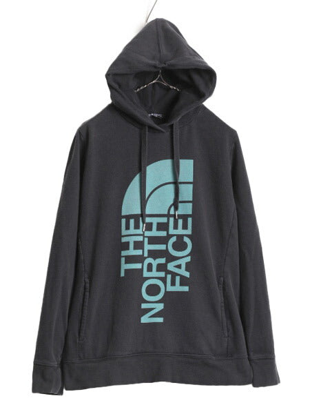 US企画 ノースフェイス プリント スウェット フード パーカー レディース XL 古着 The North Face アウトドア トレーナー 裏起毛 ブラック