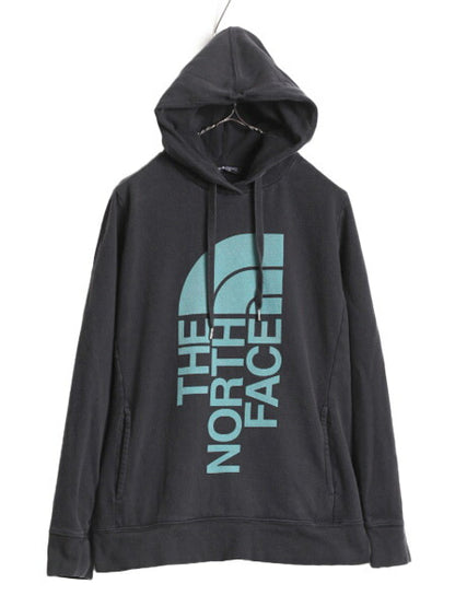 US企画 ノースフェイス プリント スウェット フード パーカー レディース XL 古着 The North Face アウトドア トレーナー 裏起毛 ブラック