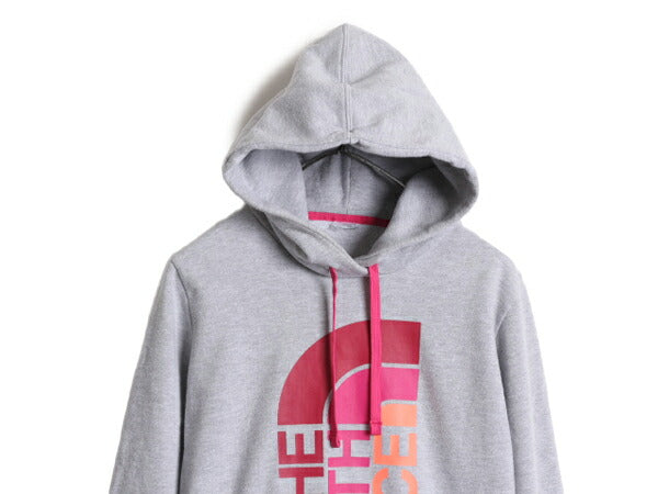 ノースフェイス プリント スウェット フード パーカー レディース M 程 The North Face プルオーバー 裏起毛 トレーナー アウトドア グレー