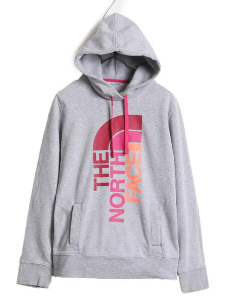 ノースフェイス プリント スウェット フード パーカー レディース M 程 The North Face プルオーバー 裏起毛 トレーナー アウトドア グレー