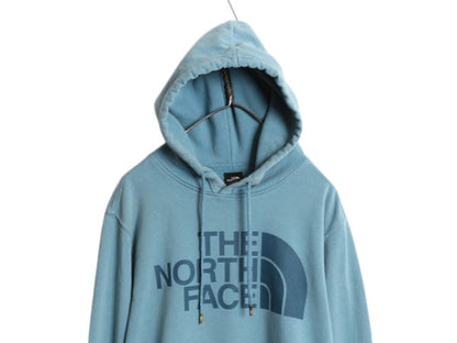 ノースフェイス プリント スウェット フード パーカー メンズ М The North Face 裏起毛 プルオーバー トレーナー アウトドア ライトブルー
