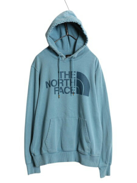 ノースフェイス プリント スウェット フード パーカー メンズ М The North Face 裏起毛 プルオーバー トレーナー アウトドア ライトブルー