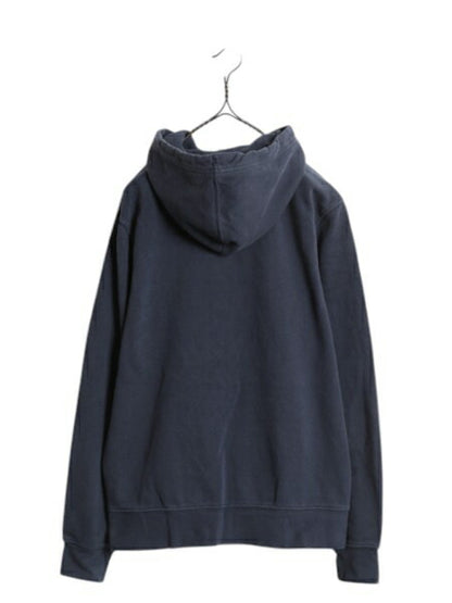 ノースフェイス プリント スウェット フード パーカー メンズ S 古着 The North Face プルオーバー 裏起毛 トレーナー アウトドア 薄手 紺