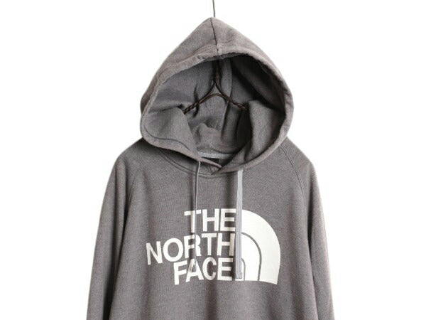 ノースフェイス プリント スウェット フード パーカー レディース L 古着 The North Face プルオーバー トレーナー 裏起毛 アウトドア 灰