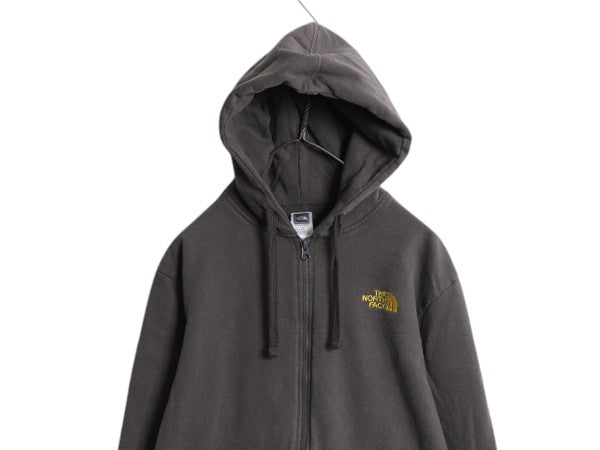 ノースフェイス フルジップ スウェット フード パーカー メンズ L 古着 The North Face アウトドア トレーナー 裏起毛 ワンポイント グレー