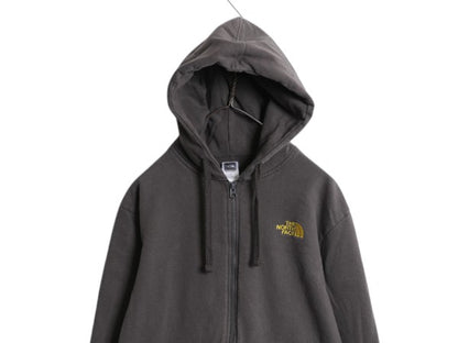 ノースフェイス フルジップ スウェット フード パーカー メンズ L 古着 The North Face アウトドア トレーナー 裏起毛 ワンポイント グレー