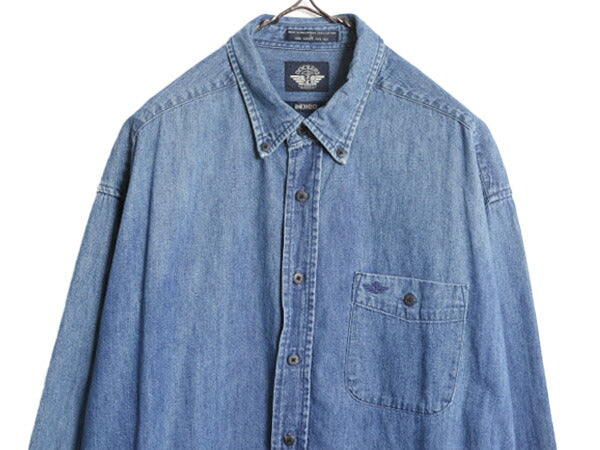 90s ドッカーズ リーバイス ボタンダウン 長袖 デニム シャツ メンズ L 90年代 DOCKERS LEVIS オールド ポケット付き ワンポイント 濃紺 BD