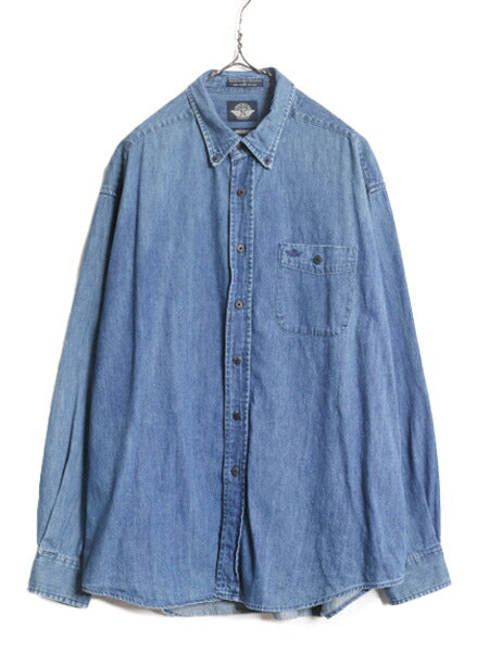 90s ドッカーズ リーバイス ボタンダウン 長袖 デニム シャツ メンズ L 90年代 DOCKERS LEVIS オールド ポケット付き ワンポイント 濃紺 BD