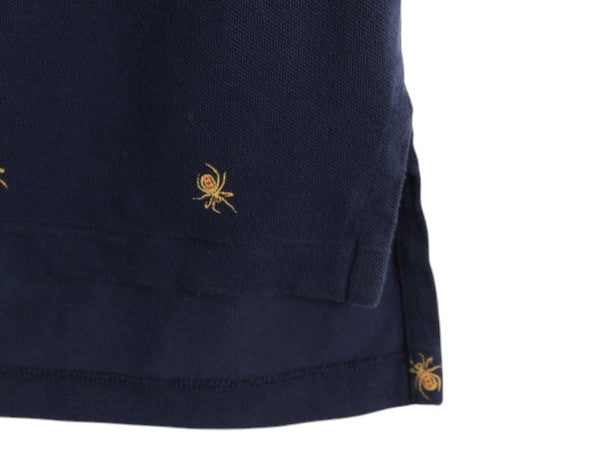 00s ポロ ラルフローレン スパイダー 総柄 鹿の子 半袖 ポロシャツ メンズ XL オールド コットン 半袖シャツ モノグラム プリント 蜘蛛 紺