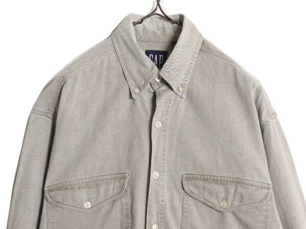 90s OLD GAP カラー デニム 長袖 ボタンダウン シャツ メンズ М / 90年代 オールド ギャップ ヘビーウェイト コットン 長袖シャツ 紺タグ