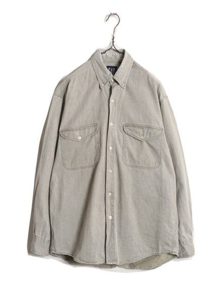 90s OLD GAP カラー デニム 長袖 ボタンダウン シャツ メンズ М / 90年代 オールド ギャップ ヘビーウェイト コットン 長袖シャツ 紺タグ