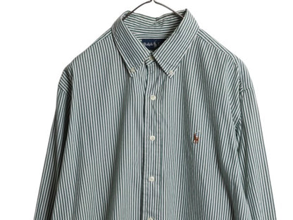 90s ラルフローレン ストライプ オックスフォード 長袖 ボタンダウン シャツ メンズ XL オールド ポロ 長袖シャツ ワイシャツ コットン BD