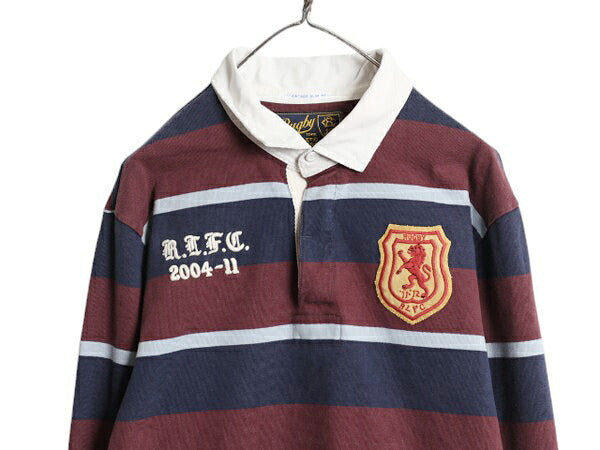 ラグビー ラルフローレン ボーダー 長袖 ラガーシャツ メンズ XL / ヴィンテージ 加工 長袖シャツ ヘビーウェイト 大きいサイズ SLIM FIT