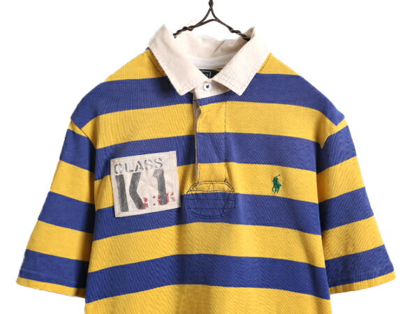 90s ポロ ラルフローレン ボーダー 半袖 ラガー シャツ メンズ L 古着 90年代 オールド 半袖シャツ ラグビーシャツ ヘビーウェイト 2トーン