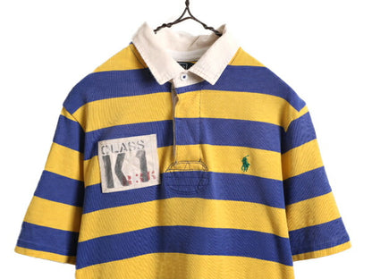 90s ポロ ラルフローレン ボーダー 半袖 ラガー シャツ メンズ L 古着 90年代 オールド 半袖シャツ ラグビーシャツ ヘビーウェイト 2トーン