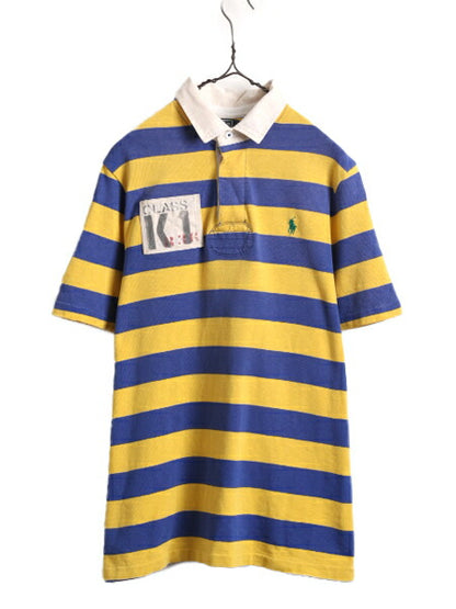 90s ポロ ラルフローレン ボーダー 半袖 ラガー シャツ メンズ L 古着 90年代 オールド 半袖シャツ ラグビーシャツ ヘビーウェイト 2トーン