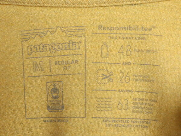 19年製 パタゴニア 両面 プリント 半袖 Tシャツ メンズ М / 古着 Patagonia アウトドア P6 ボックスロゴ バックプリント クルーネック 黄