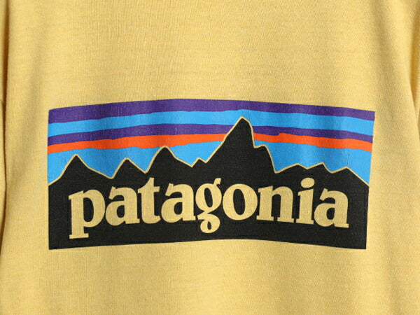 19年製 パタゴニア 両面 プリント 半袖 Tシャツ メンズ М / 古着 Patagonia アウトドア P6 ボックスロゴ バックプリント クルーネック 黄