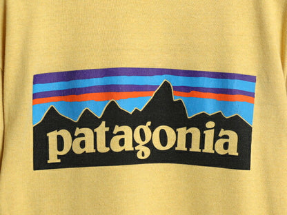 19年製 パタゴニア 両面 プリント 半袖 Tシャツ メンズ М / 古着 Patagonia アウトドア P6 ボックスロゴ バックプリント クルーネック 黄
